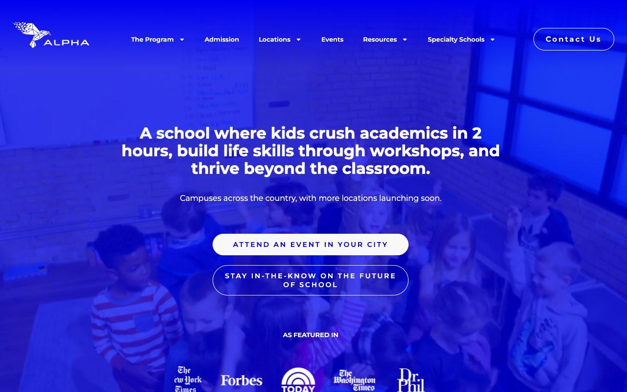 Homepage screenshot of Alpha School